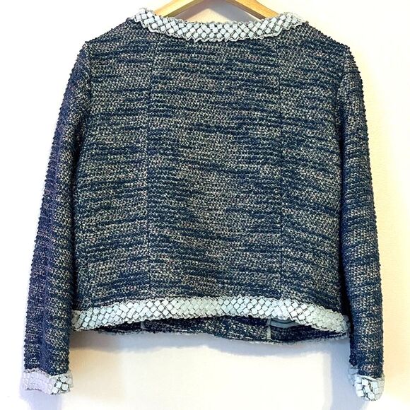 Anthropologie Isani Massey Cropped Tweed Beaded Jacket Boho Glam New Blue Medium - Picture 8 of 15